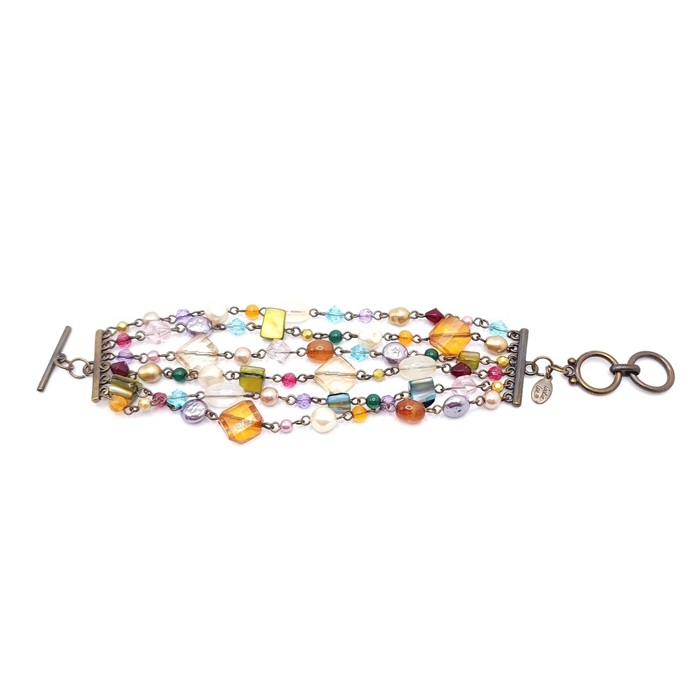 Cookie‎ Lee Multicolor Beaded Bracelet Multi Strand Toggle 7in